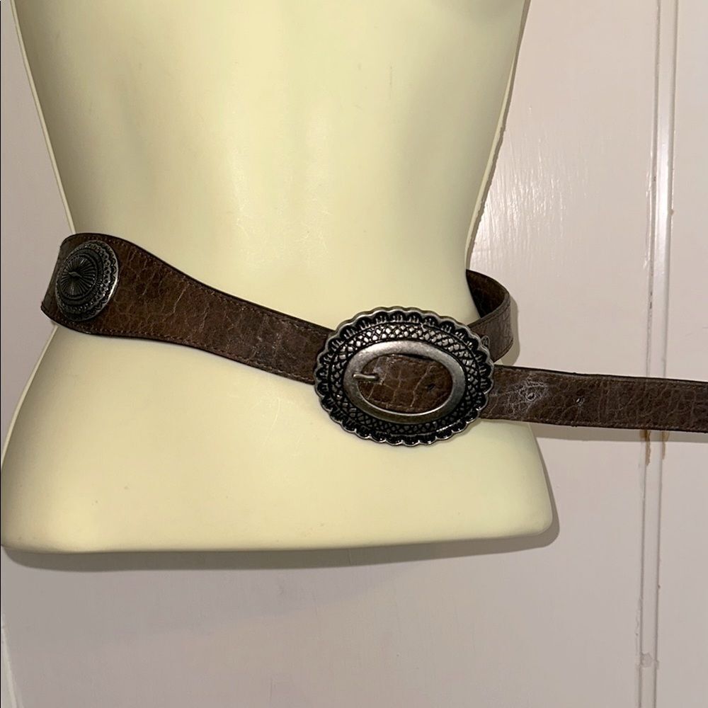Jessica Simpson Boho Western Brown Belt with Silver Buckle & Silver Conchos